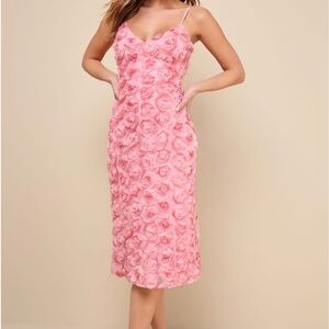 Lulus Favorite Pink 3D Floral Appliqué Midi Dress S Small